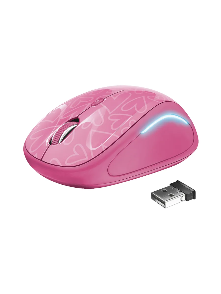 Беспроводная мышь 1600 dpi 4 клавиши Trust Yvi FX розовый