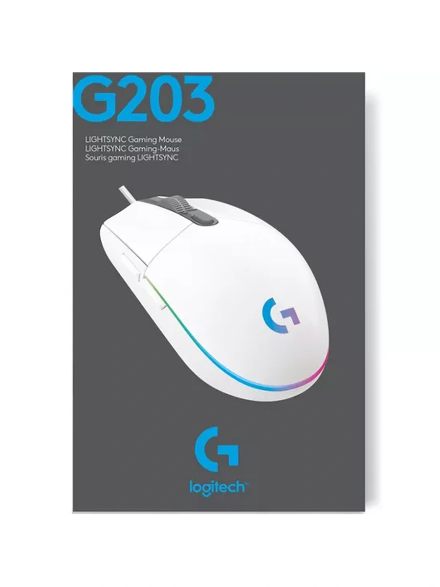 Проводная игровая мышь Logitech G203 LightSync белый