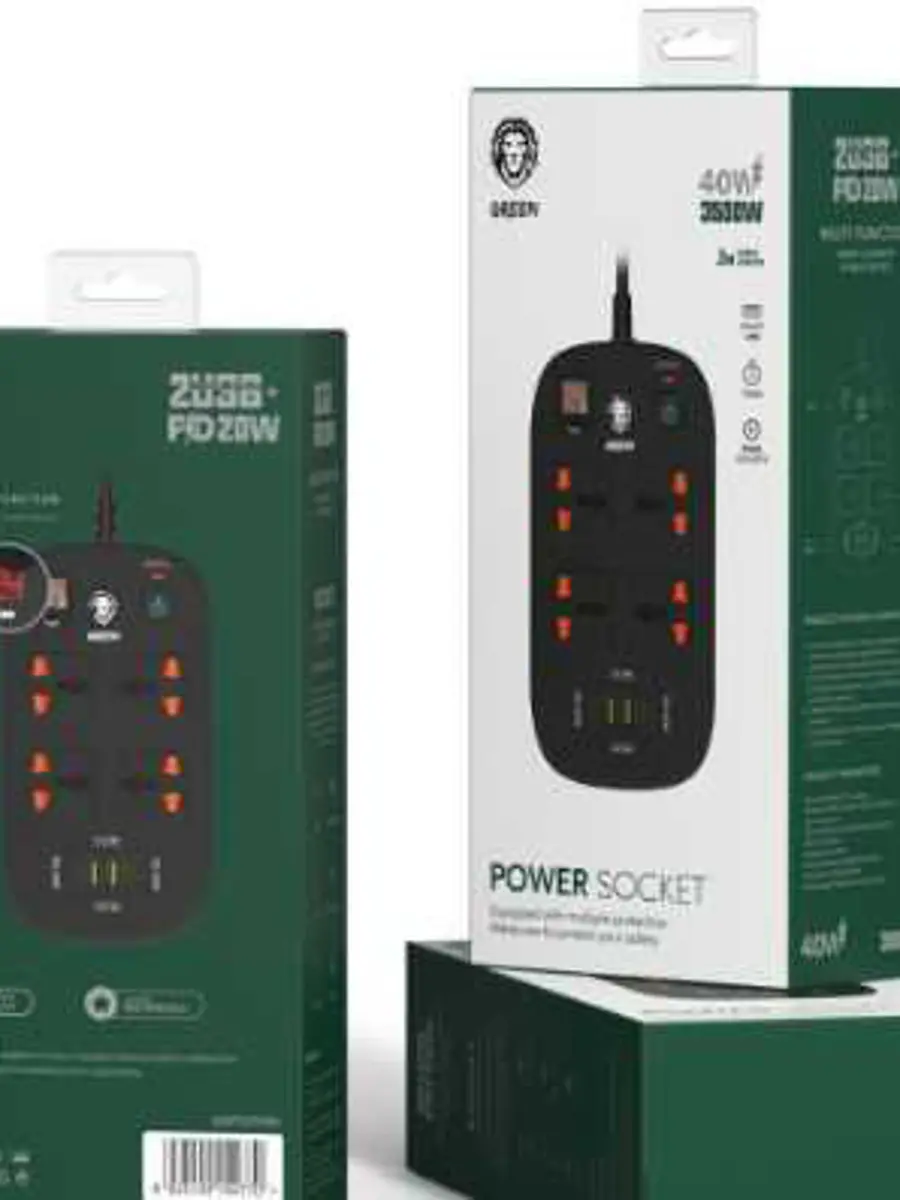 Green Lion 4 AC 2 USB & 2 USB-C PD 40W Multiport Smart Power Socket 3500W (3M)