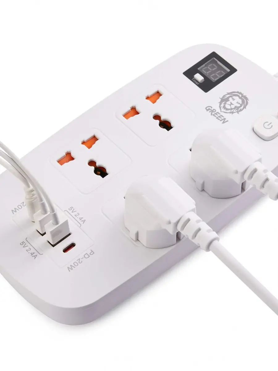 Green Lion 4 AC 2 USB & 2 USB-C PD 40W Multiport Smart Power Socket 3500W (3M)