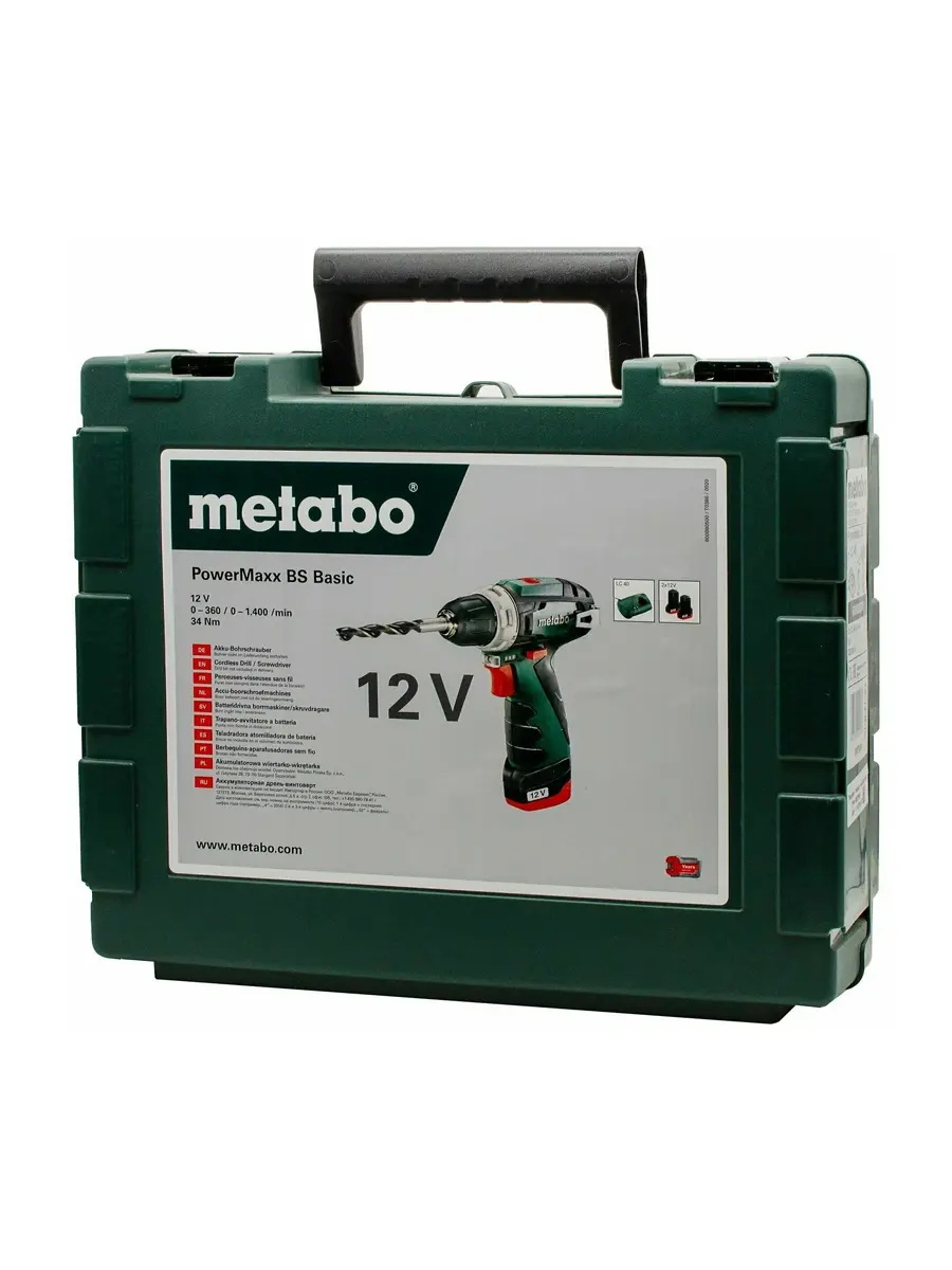 Двухскоростная безударная дрель-шуруповёрт Metabo PowerMaxx BS 12 + LC40 (600080500)