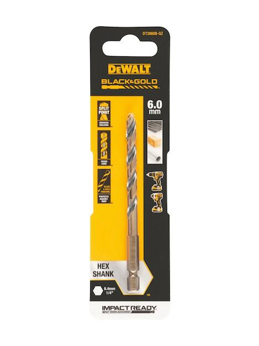 Сверло по металлу 6 х 101 мм HSS-G DeWalt Extreme Impact "Black&Gold" DT20608-QZ