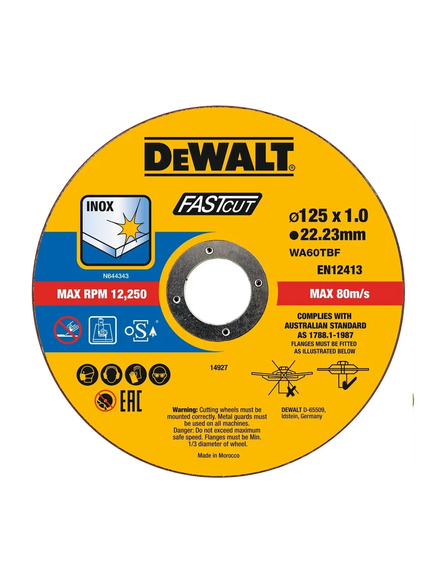 Набор отрезных дисков 125 x 22.2 x 1 мм DeWalt Fastcut DT20540-QZ 100шт