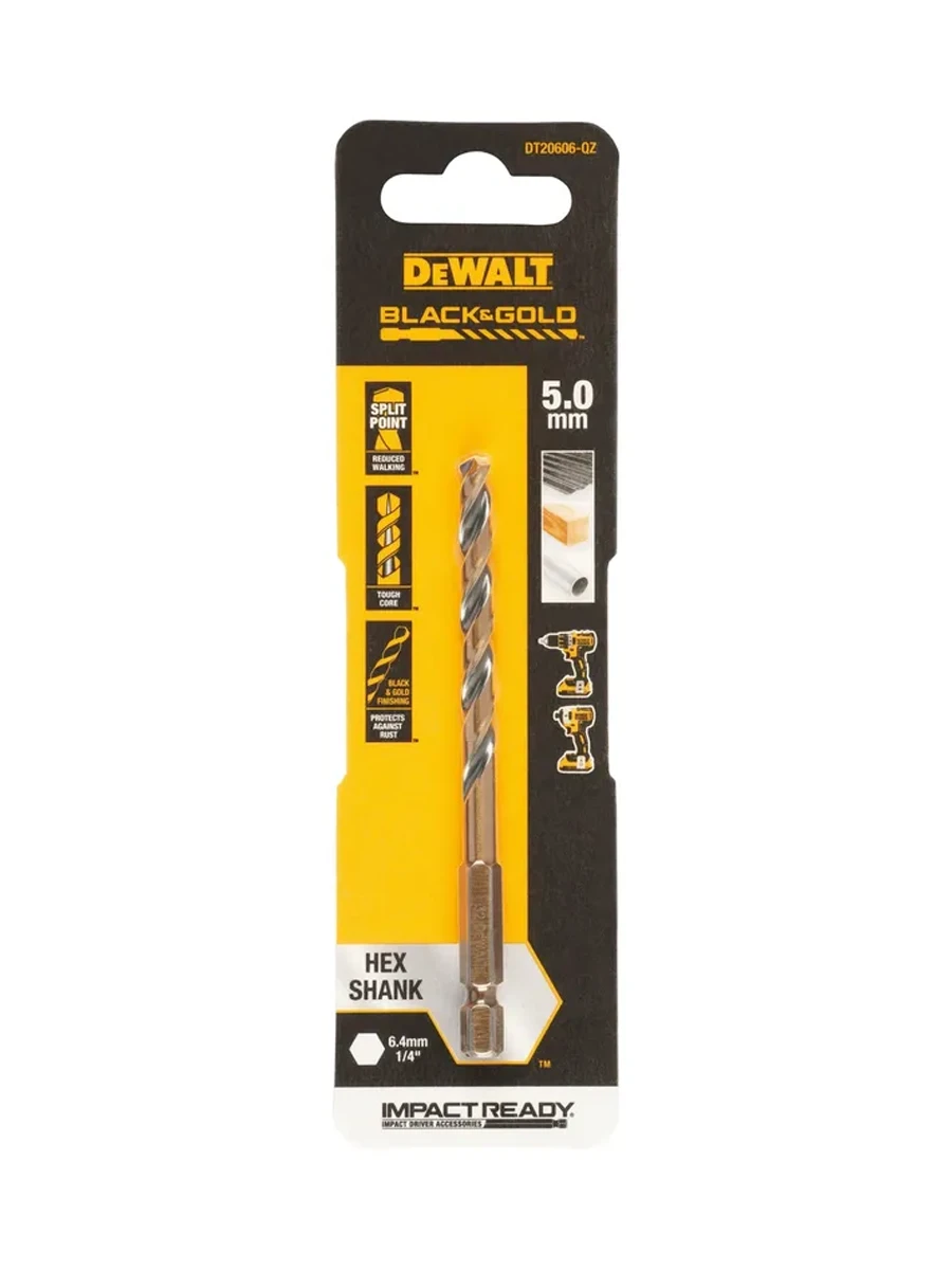 Сверло по металлу 5 х 56 х 95 мм HSS DeWalt "Black & Gold" DT20606-QZ