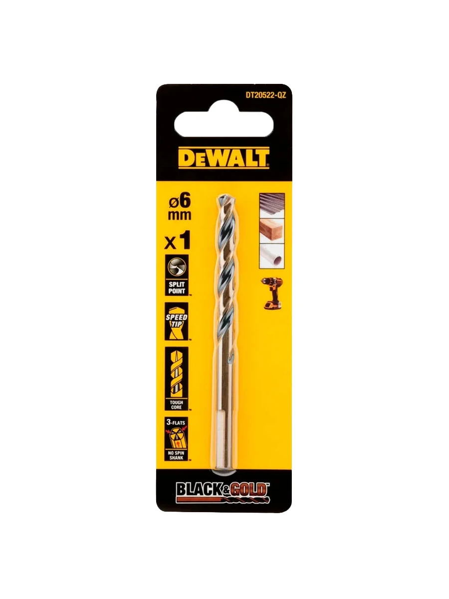 Сверло по металлу 6 х 93 мм HSS-G DeWalt EXTREME Black&Gold DT20522-QZ
