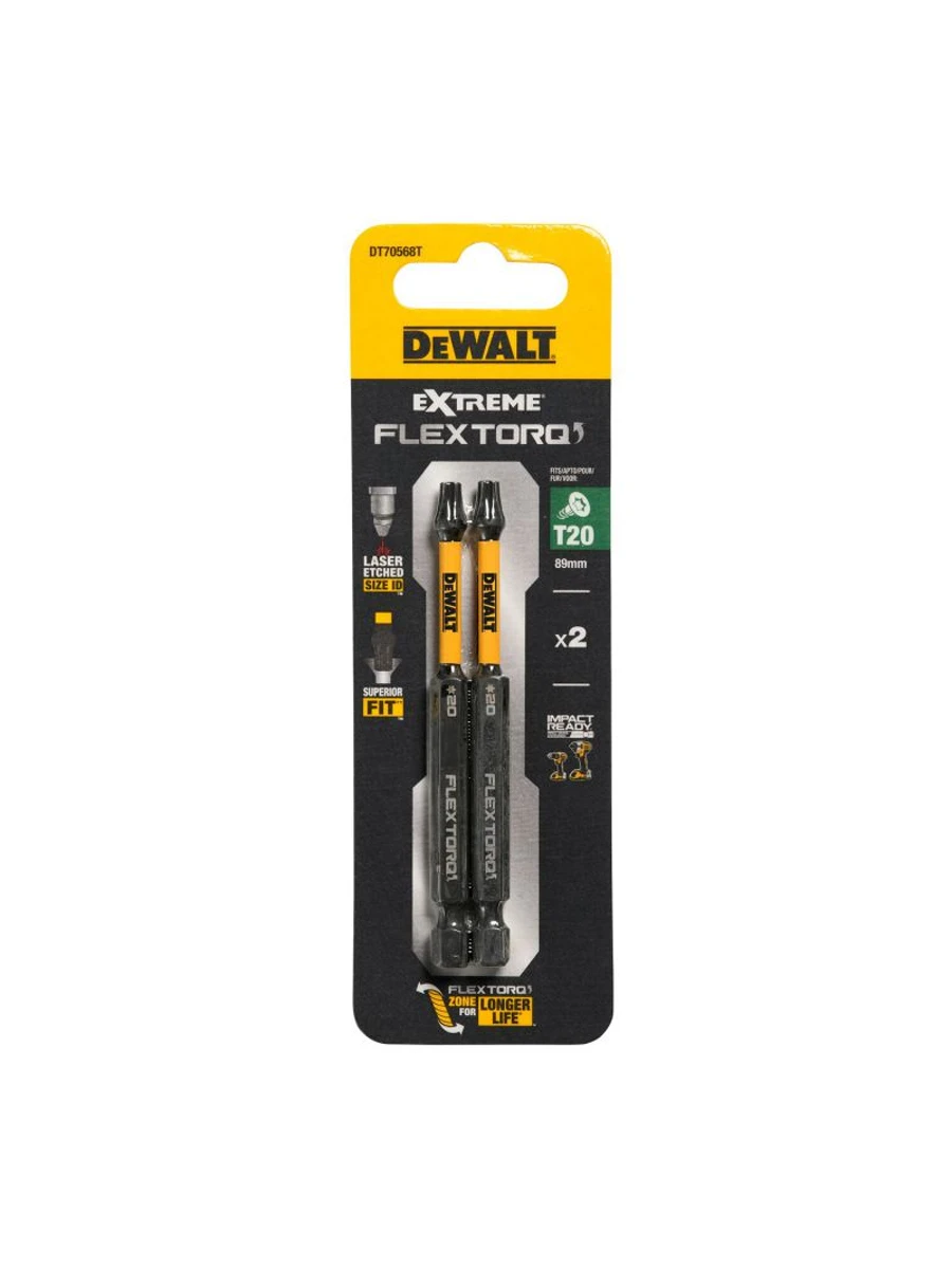 Биты T20 89 мм Impact Torsion DeWalt DT70568T 2шт