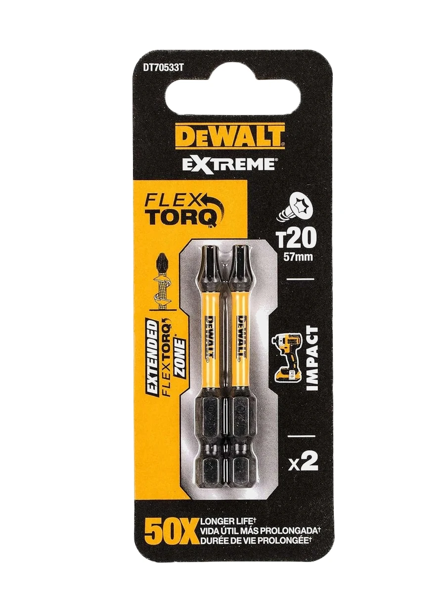 Биты T20 57 мм DeWalt Extreme DT70533T 2шт