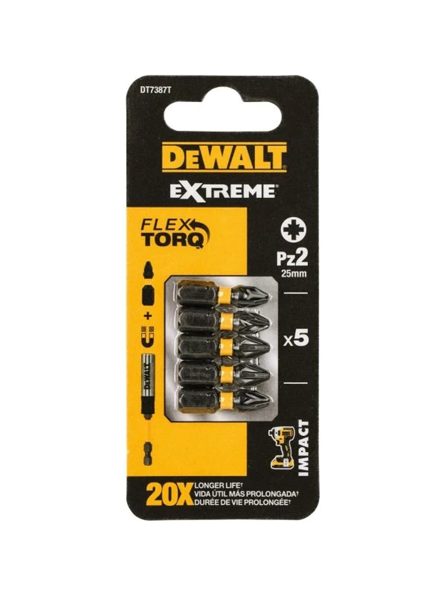 Биты 25мм DeWalt FLEXTORQ PZ2 DT7387T-QZ 5шт