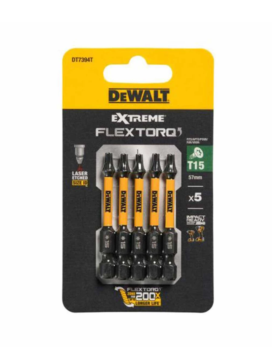 Биты 57мм DeWalt FLEXTORQ T15 DT7394T-QZ 5шт