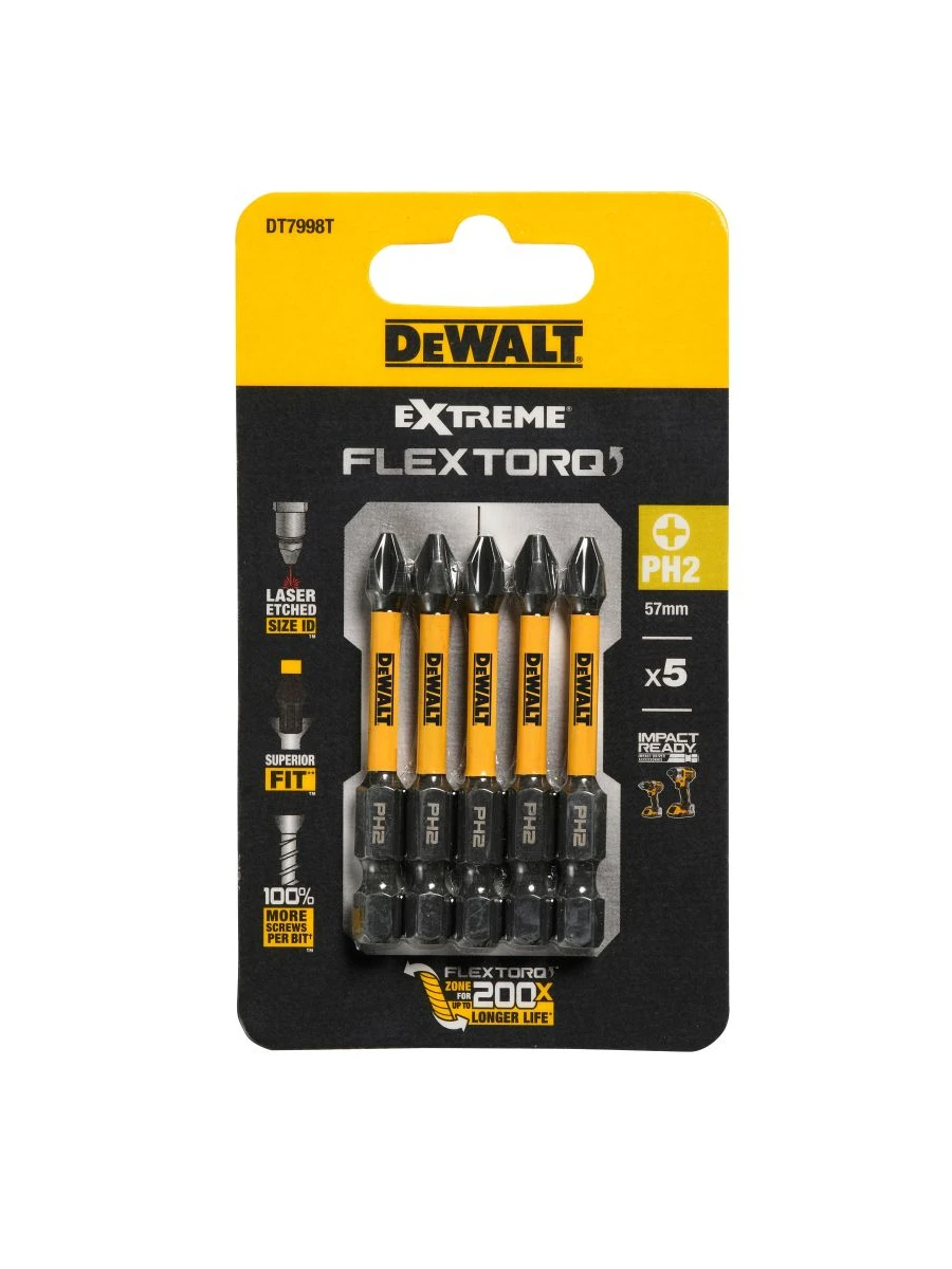 Биты 57мм DeWalt FLEXTORQ PH2 DT7998T-QZ 5шт