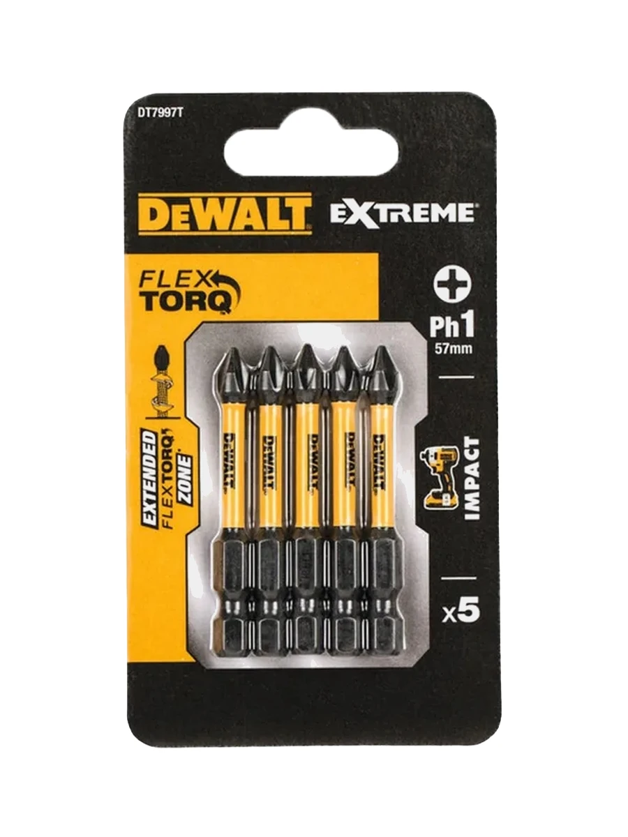 Биты 57мм DeWalt FLEXTORQ PH1 DT7997T-QZ 5шт