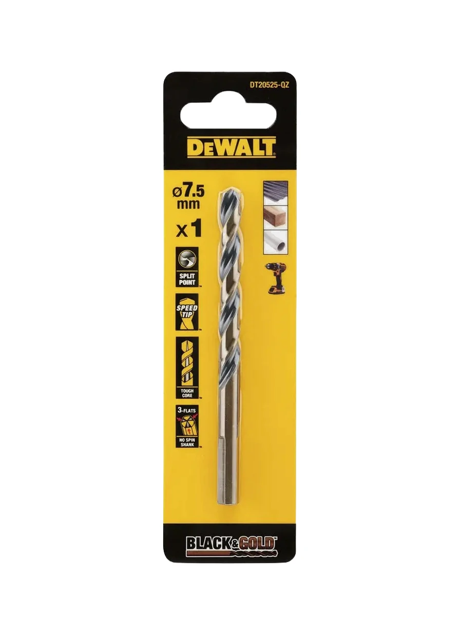 Сверло по металлу 7.5 мм HSS DeWalt Black&Gold DT20525-QZ