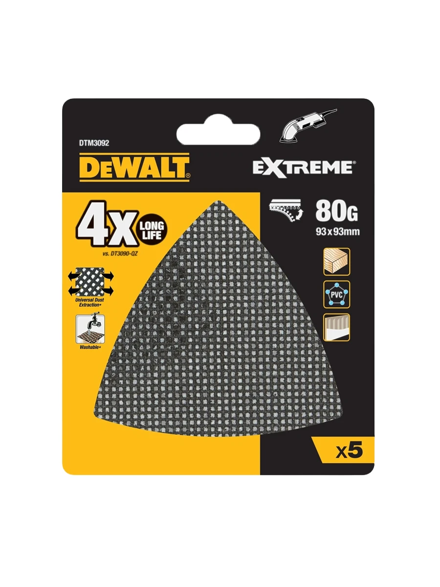 Шлифовальная сетка 93 х 93 мм DeWalt 80G DTM3092-QZ 5шт