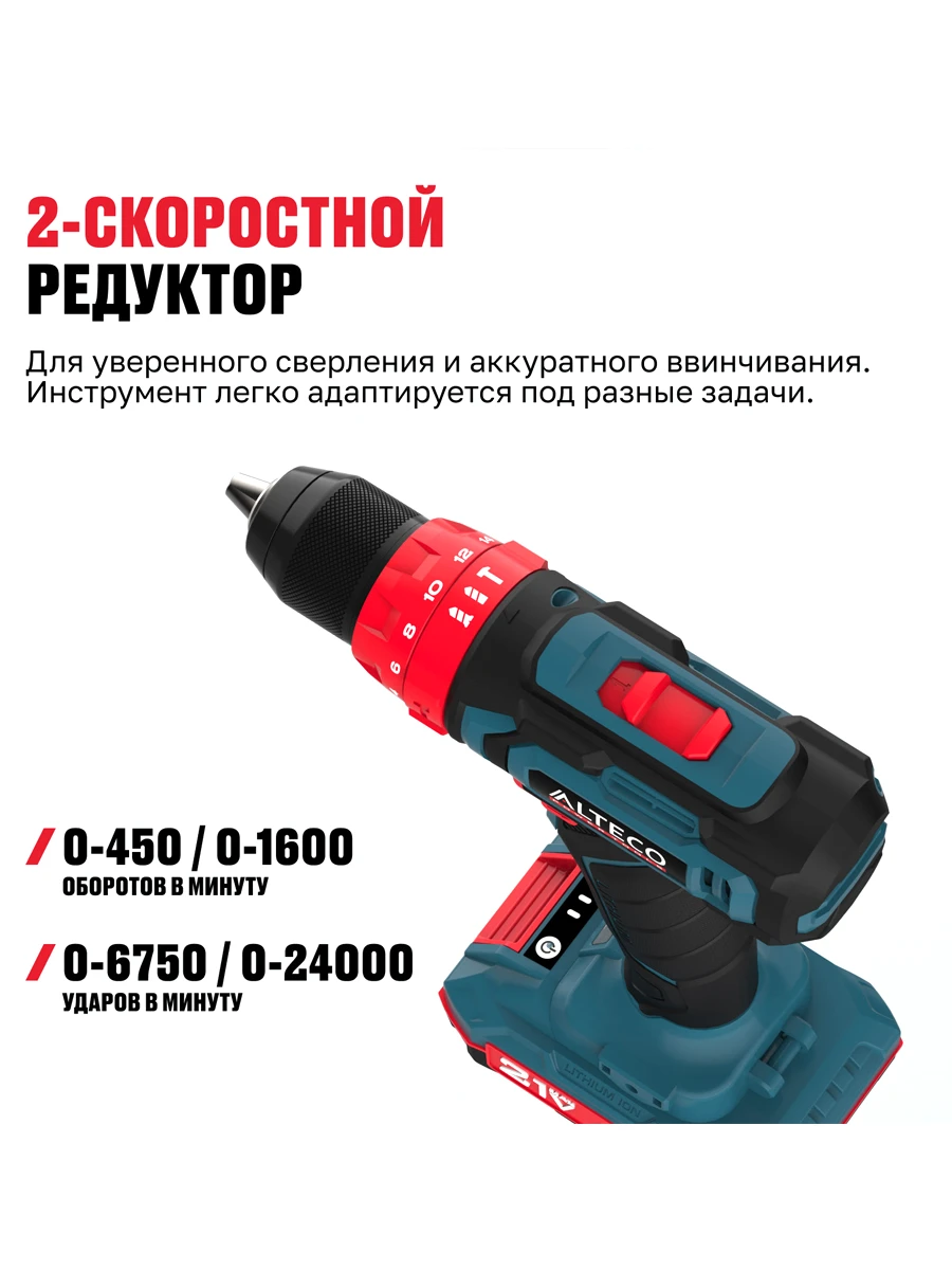 Двухскоростная ударная дрель-шуруповёрт Alteco CID 21-35