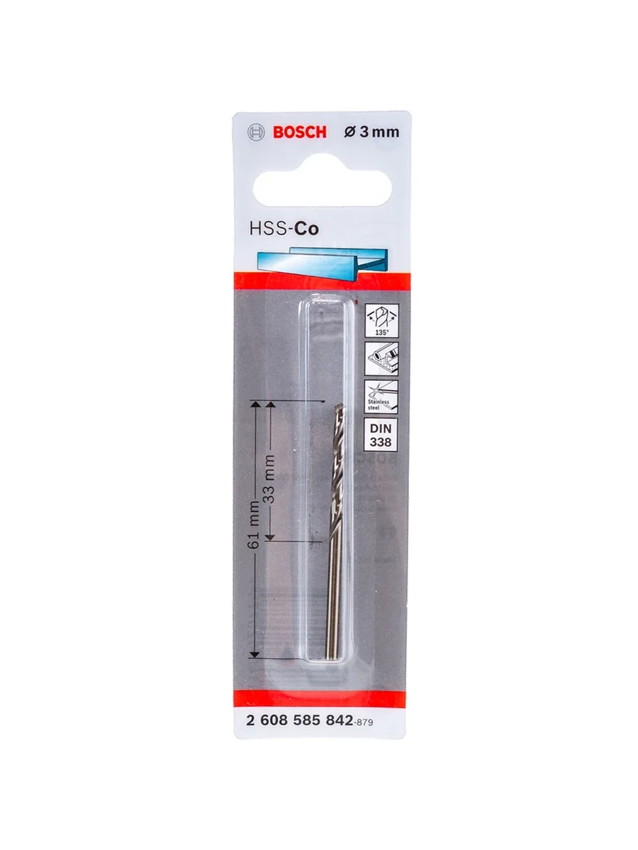 Сверло по металлу 3x33x61 мм HSS-Co Bosch Standard 2608585842
